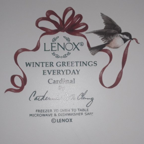 6 Pc-Lenox Dinner Plate Set  "Winter Greetings Everyday" Cardinal - Picture 3 of 6